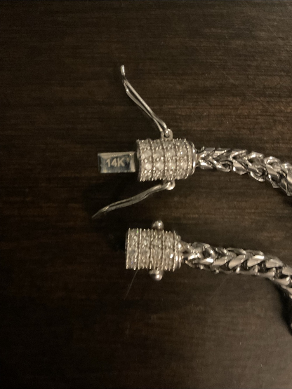 Solid 14k White Gold Franco Chain 30” 43g -pave Clasp